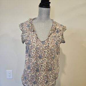 Lucky Brand Cream and Blue Floral Blouse